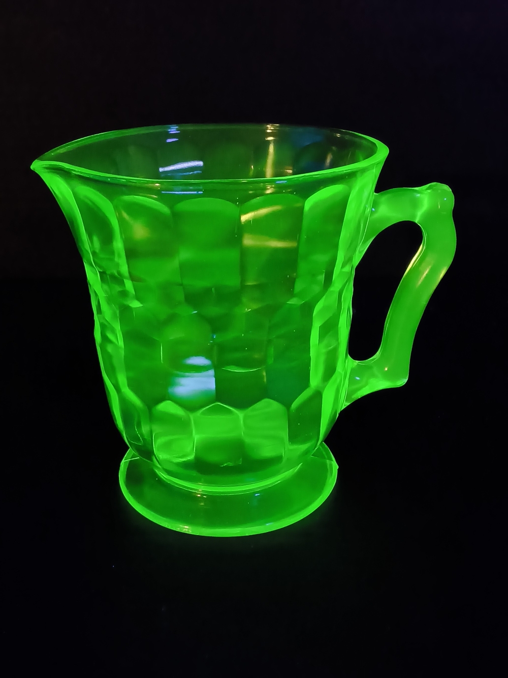 Vintage Hazel Atlas Green Uranium Glass Colonial Block 6.5" Water Pitcher Glow